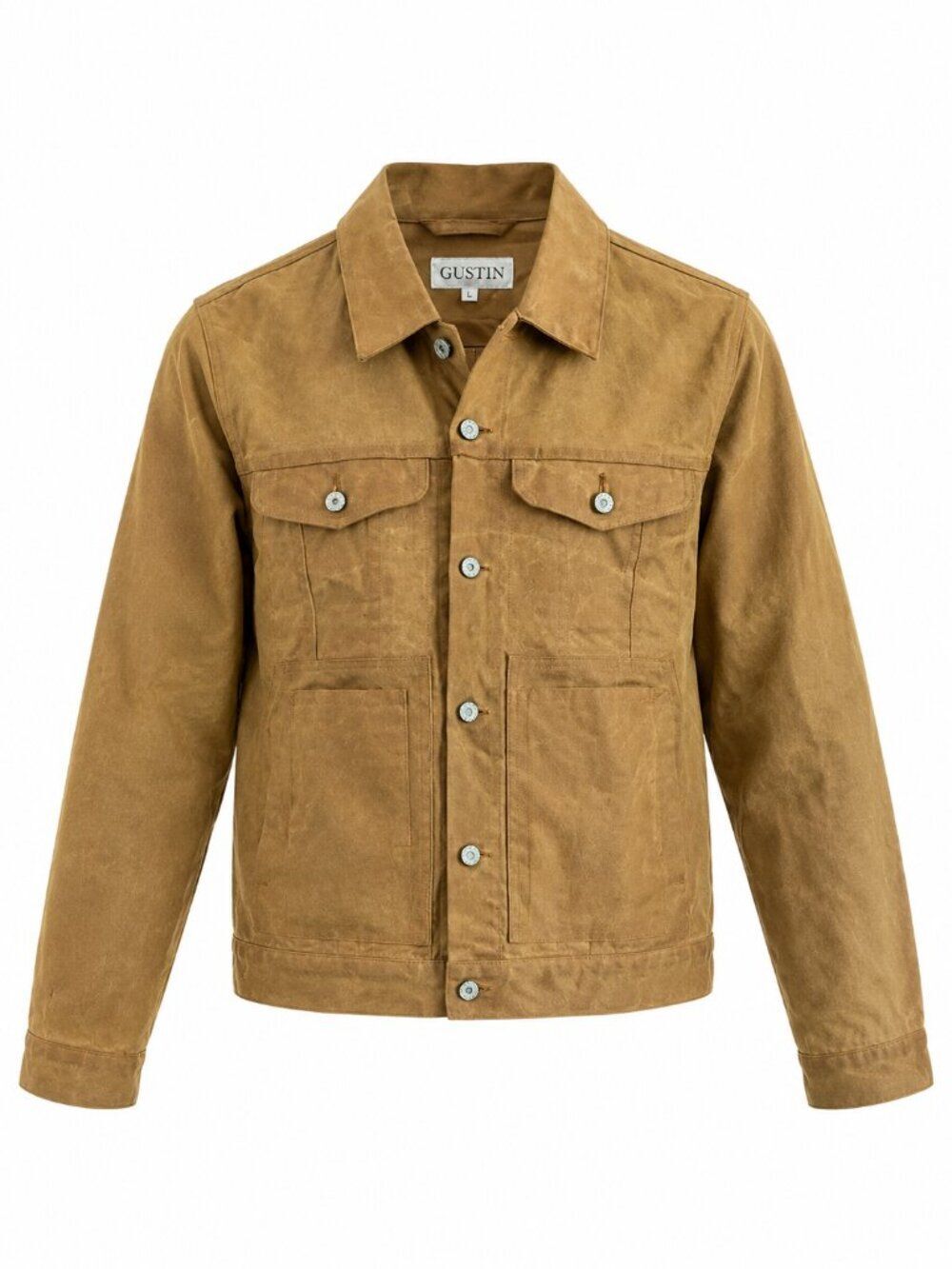 Gustin Men's Large Waxed Cotton Trucker Jacket Brown 100% Cotton Workwear Coat U